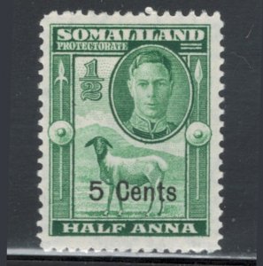 Somaliland 1951 King George VI & Blackhead Sheep 5c on 1/2a Scott # 116 MH