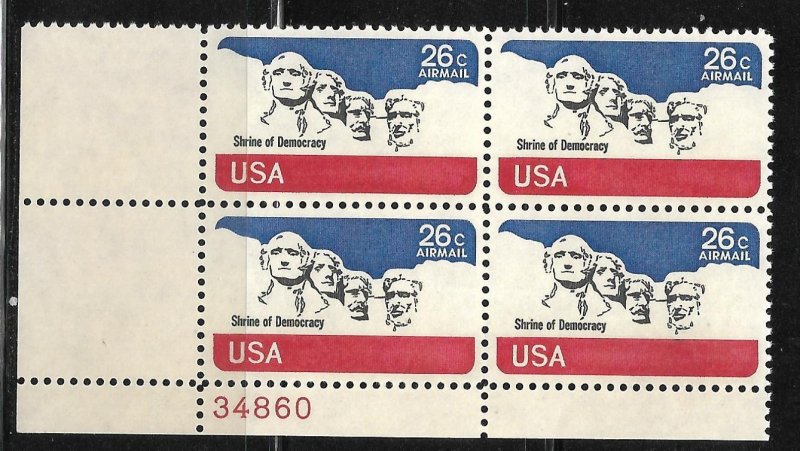 United States - Scott #C88 26c Mt Rushmore LL PB #34860 F VF MNH - DCV=$2.50