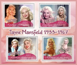 Stamps. Cinema, Actresses, Jane Mansfield 2022 Gabon 1+1 sheets perforated