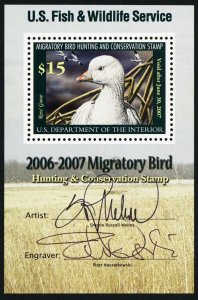 RW73b Mint NH VF Duck Souvenir Sheet With Both Signatures - Stuart Katz