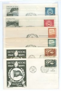 United Nations--New York 51-52/55-56/57-58 6 unaddressed envelopes with cachets