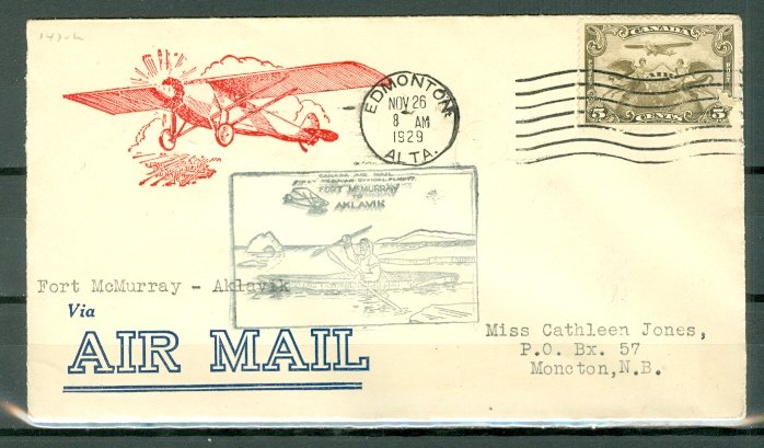 CANADA #C1 on 1929 AIR COVER TO AKLAVIK NWT..NICE CACHET