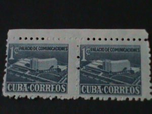 ​CUBA-1952-SC#RA16-COMMUNICATION BUILDING -VF MNH PAIR-IMPERF BETWEEN STAMPS