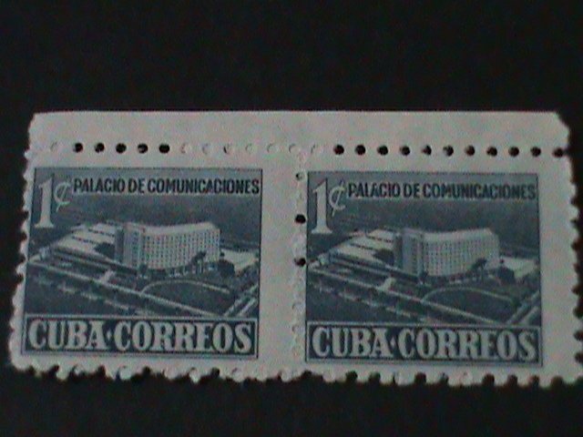 ​CUBA-1952-SC#RA16-COMMUNICATION BUILDING -VF MNH PAIR-IMPERF BETWEEN STAMPS