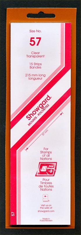 Showgard Stamp Mount Size 57/215 mm - CLEAR - Pack of 15 (57x215  57mm)  STRIP 