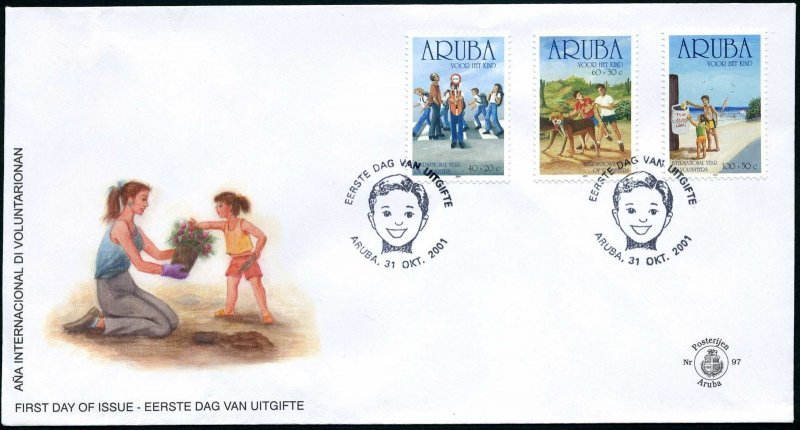 Aruba B64-B66 FDC. Child Welfare.Volunteers Year IVL-2001.Dog.