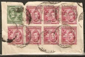 TRINIDAD & TOBAGO SG256 1940 $4.80 ROSE-CARMINE x7 USED ON PIECE