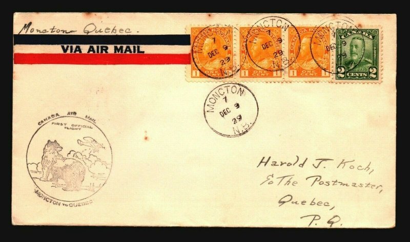 Canada 1929 FFC Moncton to Quebec - Z17524