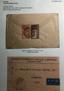 1941 Batore India Airmail Commercial Cover To Singapore FMS