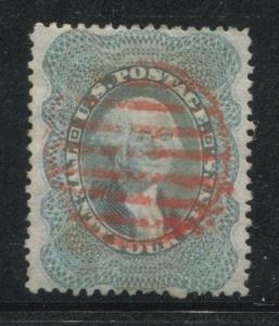 1860 US Stamp #37a 24c Genuine Used Red Cancelation Catalogue Value $720