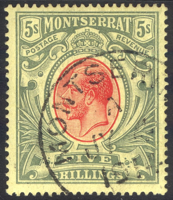 Montserrat 1913 5s GV Green & Scarlet Wmk MCA Scott 42 SG 48 VFU Cat $160