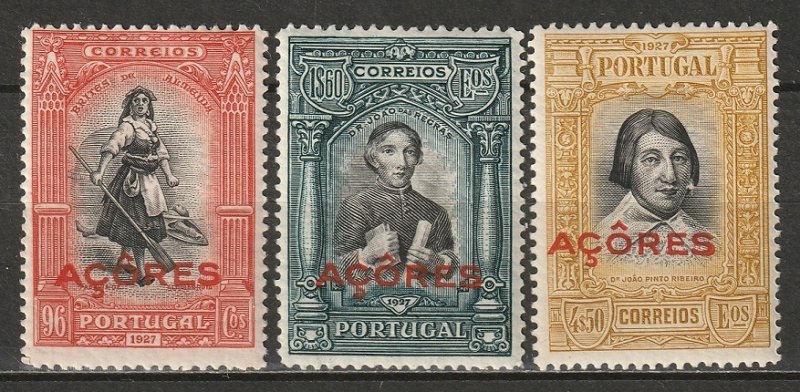 Azores 1927 Sc 281-3 set high values MH* some disturbed gum