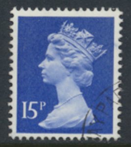 GB  Machin 15p X947   Phosphor paper  Used  SC#  MH90  see scan and details