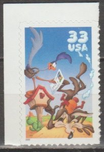 3392a, Single(UL) W/ wave Die Cut. Wile E. Coyote & Road Runner MNH, .33 cent.
