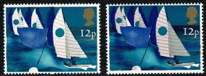 GB 1975 Sailing 12p White Sails Dry print of rose pink. SG 983 var