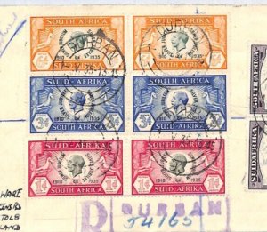 SOUTH AFRICA KGV 1935 FDC First Day Cover SILVER JUBILEE Pairs{3} Durban YR87