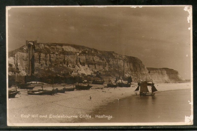 Great Britain 1935 East Hill & Ecclesbourne Cliffs Hasting View Post Card Use...