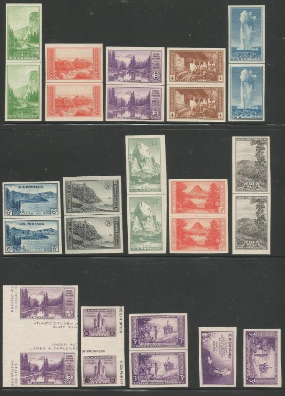 Scott #727//765 MNH Farley Issues Line pairs, gutter pairs and singles NGAI