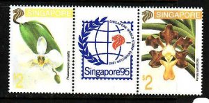 Singapore-Sc#665a,b- id6-unused NH set+sheet-Flowers-1993-