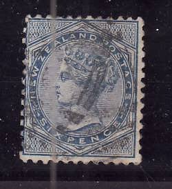 New Zealand-Sc#55-used 6p blue Queen Victoria-1874-