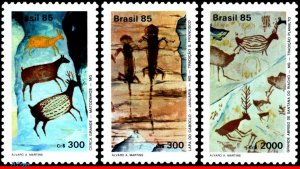 1998-2000A BRAZIL 1985 CAVE PAINTING, ROCK ART, BRAPEX VI, DEER, S/S AND SET MNH