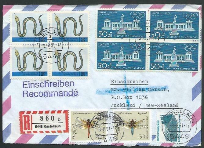 GERMANY 1991 Registered airmail cover to New Zealand.......................56397