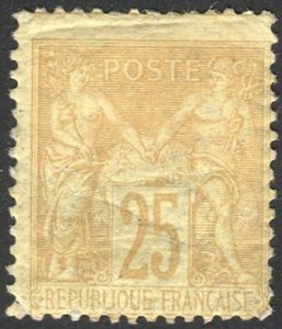 FRANCE 1879 Sc 99 Type II, 25c yellow Sage, Mint HH F-VF, cv $340