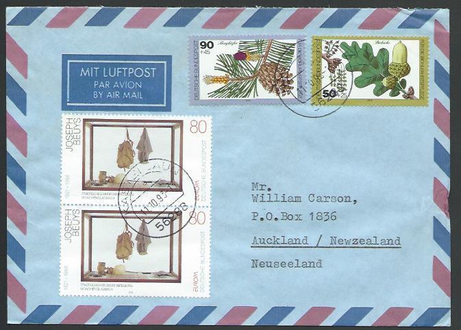 GERMANY 1993 airmail cover to New Zealand - nice franking..................11875