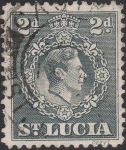 St. Lucia #114 1943 2d Grey KGVI USED-Fine-NH.