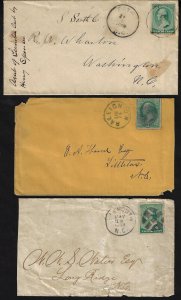 US 1880s THREE FANCY NORTH CAROLINA CANCEL COVER