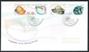 SALE Cocos (Keeling) Is. Living Shells 4v FDC 2007 SC#345-347 SG#430-433