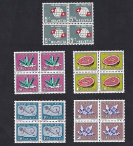 Switzerland  #B282-B286 MNH  1959  Pro Patria  complete set in blocks of 4