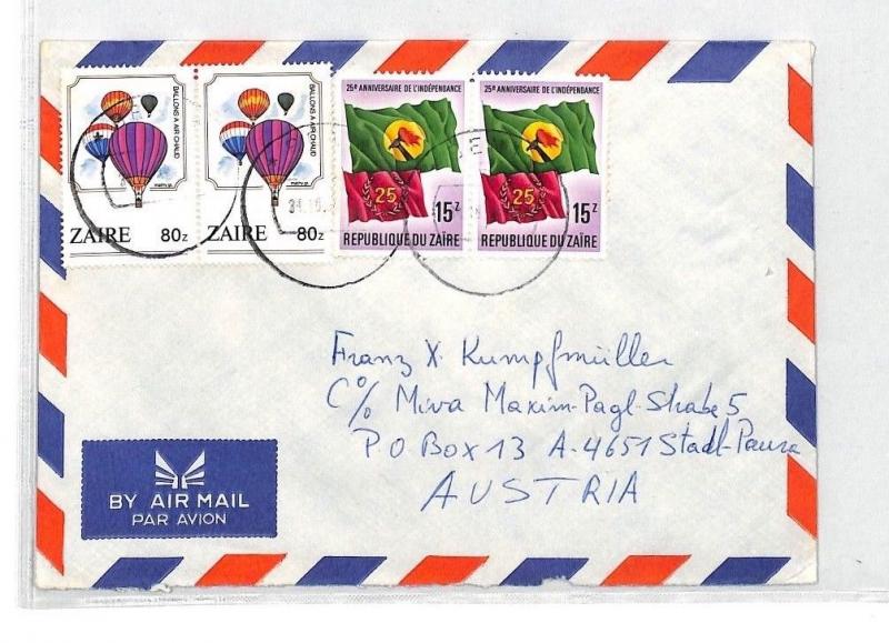 CA343 Zaire BALLOONS FLAGS Airmail Cover MISSIONARY VEHICLES PTS