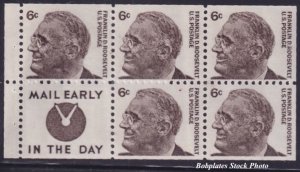 BOBPLATES #1284c FDR Booklet Pane Mail Early Tab MNH SCV=$1.4