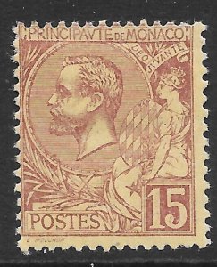 MONACO SG24 1901 15c PURPLE-BROWN ON YELLOWISH MTD MINT