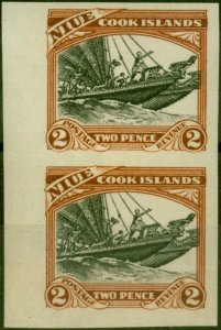 Niue 1932 2d Black & Red-Brown SG57 Fine MNH Imperf Plate Proof Pair