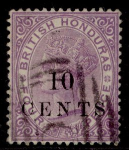 BRITISH HONDURAS QV SG28, 10c on 4d mauve, FINE USED. Cat £25.