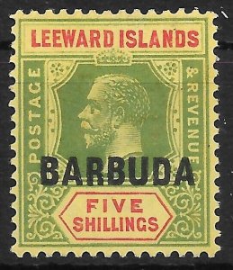 BARBUDA SG11 1922 5/= GREEN & RED ON PALE YELLOW MTD MINT (s)