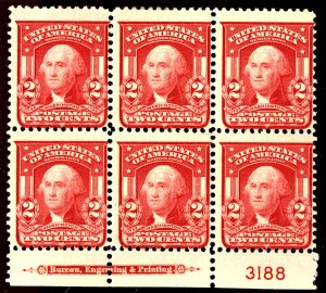 U.S. #319 MINT PL# Block OG HR 