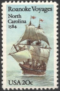 SC#2093 20¢ Roanoke Voyages Single (1984) MNH