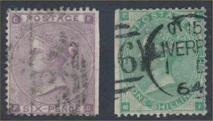 GREAT BRITAIN #39 & #42 USED FINE-VF #42 PLATE #1, BOTH STAMPS ARE MARGIN STAMPS