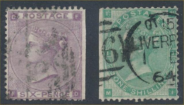 GREAT BRITAIN #39 & #42 USED FINE-VF #42 PLATE #1, BOTH STAMPS ARE MARGIN STAMPS