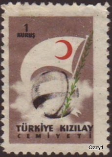 Turkey 1957 Sc#RA208 SG#T1652 1k Flag Globe and Red Crescent Used-VG-NH.