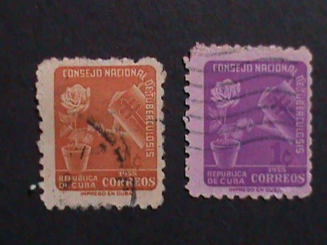 ​CUBA-1955-SC# RA26-7 ROSE AND WATERING CAN STAMPS USED VF. OVER 67 YEARS OLD