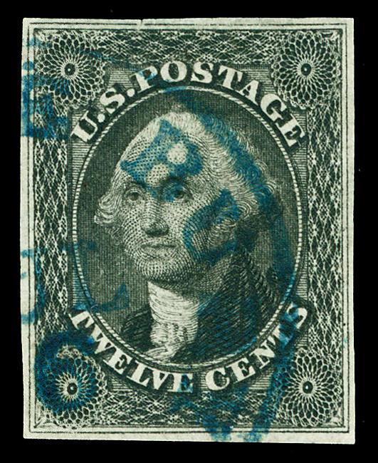 Scott 17 1851 12c Washington Issue Used XF with Blue CDS Cancel Cat $265