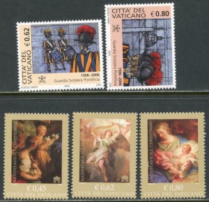 VATICAN Sc#1315-1319 2005 Swiss Guards & Christmas Complete Sets Mint LH