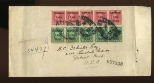 K17 & K18 Strips of 5 Stamps Used on 1922 Registered Business Cover to Detroit