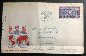 1944 Napier New Zeland Censored Patriotic Cover To Hammond IN USA