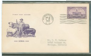 US 838 1938 3c Iowa Territory Centennial on an addressed (typed) FDC with a Bronesky cachet