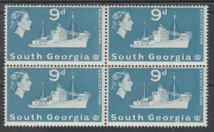 SOUTH GEORGIA 1963 QEII SHIP 9D MNH ** BLOCK